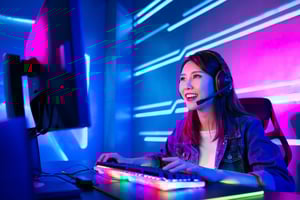 A woman uses a computer to play games.